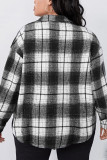 Black Pocketed Plaid Plus Size Jackets