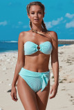 Sky Blue Striped O-ring Bandeau Bikini