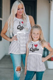 Family Matching I Love Coffee Heart Print Striped Girl's Tank Top
