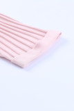 Pink Ribbed Open Front Knit Cardigan