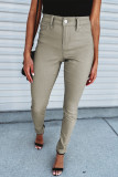 Khaki Casual Stretch High Waist Skinny Pants