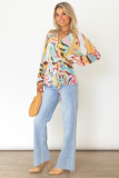 Multicolor Tropical Fish Skin Crinkle Long Sleeve Shirt