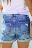 Light Blue High Waist Hemming Jeans Shorts Unishe Wholesale