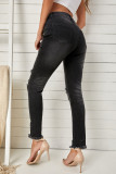 Black High Rise Distressed Skinny Jeans