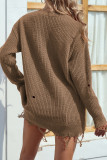 Ripped Raw Edge V Neck Plain Knit Sweaters