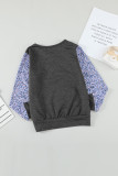 Gray Leopard Raglan Sleeve Patchwork Little Girl Sweatshirt