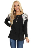 Black Long Sleeve Top With Leopard Snakeskin Print