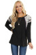 Black Long Sleeve Top With Leopard Snakeskin Print