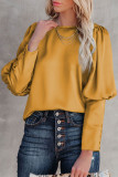 Yellow Satin Cuffed Sleeve Long Sleeve Top