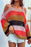 Hollow Out Stripes Cold Shoulder Sweater Unishe Wholesale