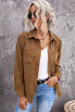 Brown Rivet Corduroy Buttoned Long Sleeve Shirt with Pockets