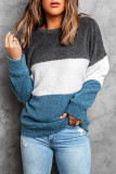 Gray Oversized Colorblock Plush Sweatshirt