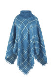 Plaid Stripes Turtleneck Cape Sweater