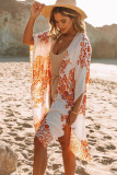Floral Mid-Length Side Slits Chiffon Cover Up