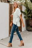 Green Striped Short Sleeve Buttoned Pocket Shirt