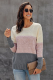 Dark Grey Color Block Netted Texture Pullover Sweater