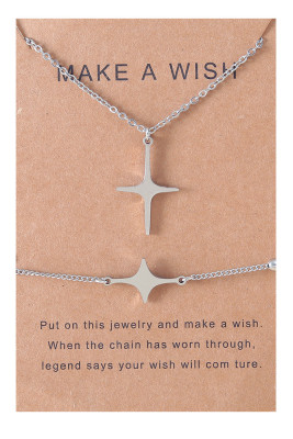 Cross Couples Necklace and Bracelet Set MOQ 5pcs