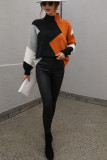 Wavy Knit Color Block Pullover Sweaters