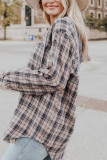 Plaid Button Down Pocketed Shacket Shirts With Hooded Women UNISHE Wholesale