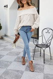 Cable Knit Off Shoulder Lantern Sleeve Sweater
