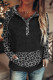 Color Block Leopard Long Sleeves Black Hoodie