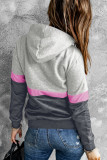 Gray Drawstring Cowl Neck Colorblock Hoodie