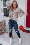 Leopard Color Block Patchwork Long Sleeve Top