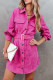 Plain Open Button Pockets Mini Dress With Waistband