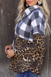 Leopard Plaid Patchwork Cowl Neck Sweatshirt