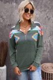 Aztec Print Atop Sage Green Pullover Sweatshirt