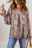 Khaki Square Neck Floral Textured Blouse