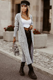 Gray Cable Knit Open Front Long Cardigan