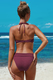 Red Halter Twist Waffle Bikini