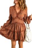 Floral Print Tiered Ruffled V Neck Mini Dress