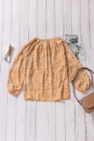 Leopard Patch Drawstring Long Puff Sleeve Blouse