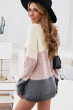 Dark Grey Color Block Netted Texture Pullover Sweater