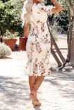 V Neck Smocked Pleated Slim Foral Dress