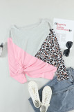 Leopard Colorblock Splicing Off The Shoulder Top
