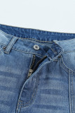 Blue Distressed High Waist Straight Leg Jeans