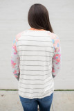 Stripe Print Plus Size Floral Long Sleeve Top