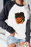 Black Cat Pumpkin Vintage Halloween Long Sleeve Top Women UNISHE Wholesale