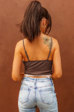 Brown Lace Trim Ribbed Cami Top