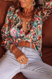 Multicolor V Neck Abstract Print Long Sleeve Shirt