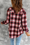 Red Buttons Pocketed Plaid Shacket