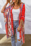 Red Long Paisley Print Kimono Beach Cover Up