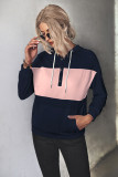 Button Down Color Block Kangaroo Pocketed Hoodies