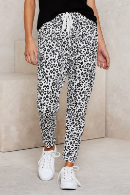 White Casual Skinny Leopard Print Pants