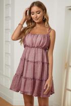 Pink A-line Layered Ruffled Floral Dress