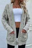 Plain Cable Knit Pocketed Open Front Sweater Cardigans