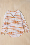 Orange Geometric Print V Neck Long Sleeve Top